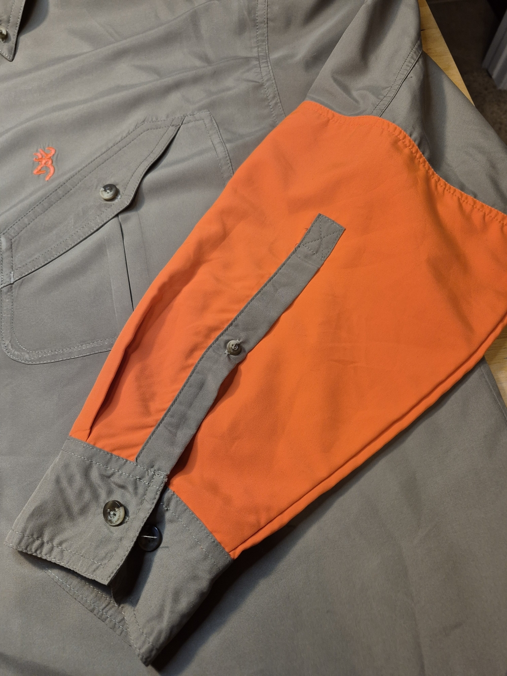 Browning Men's Drab Button-Down Shirt with Orange Accents - Picture 2 of 14
